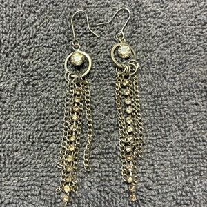 Silver-Tone Tassel Drop Earrings with Clear Crystals - Women Jewelry